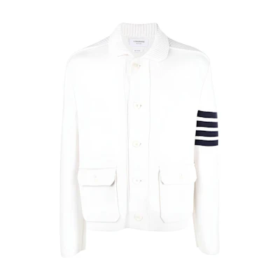 Thom Browne SS23 Solid Color Stripe Trim Long Sleeve Button Jacket Men MKJ097A-Y3028-100