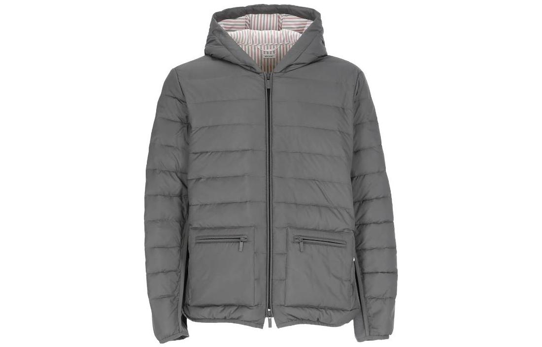 Thom Browne SS23 Solid Gray Full-Zip Padded Jacket  Gray Long Sleeve. MJD105X-F0241-025