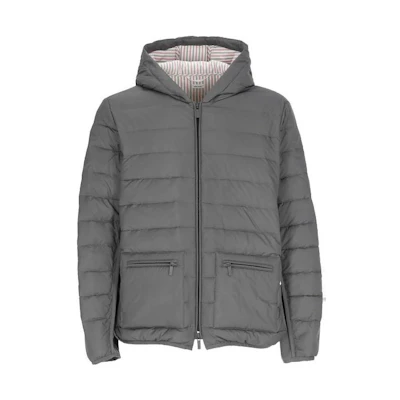 Thom Browne SS23 Solid Gray Full-Zip Padded Jacket Gray Long Sleeve. MJD105X-F0241-025