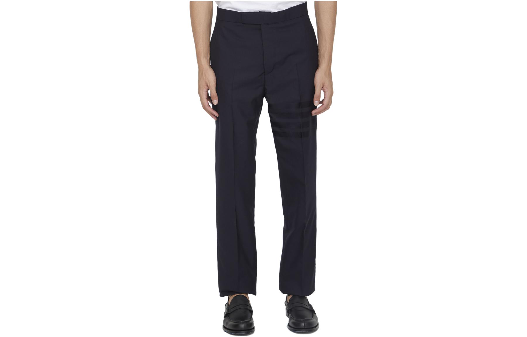 THOM BROWNE SS23 Solid Mid-Rise Straight-Fit Casual Pants Navy Men MTC001A-06146-420