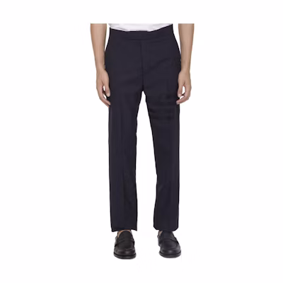 THOM BROWNE SS23 Solid Mid-Rise Straight-Fit Casual Pants Navy Men MTC001A-06146-420