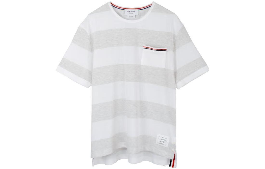 THOM BROWNE SS23 Stripe Pocket Crewneck White T-Shirt  Fashion. MJS201A-J0049 圖 2