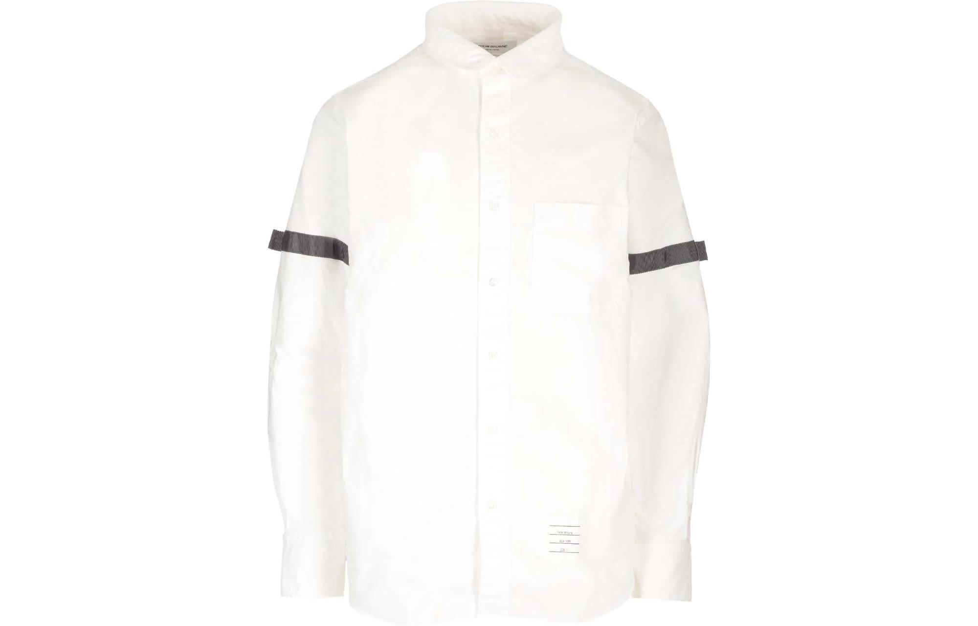 Thom Browne SS23 Striped Armband Straight Collar Long Sleeve Shirt White Men’s. MWL393O-F0313-100