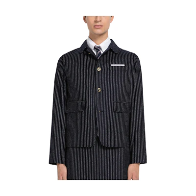 Thom Browne SS23 Striped Collar Button-Up Long Sleeve Jacket Navy MJU523A-F0036-415