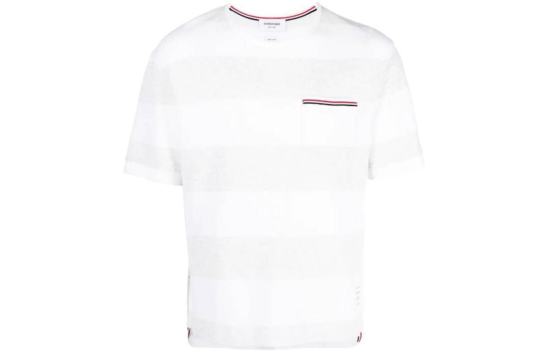 THOM BROWNE SS23 Striped Colorblock Casual Short Sleeve T-Shirt Men White MJS201A-J0049-057