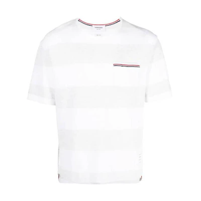 THOM BROWNE SS23 Striped Colorblock Casual Short Sleeve T-Shirt Men White MJS201A-J0049-057