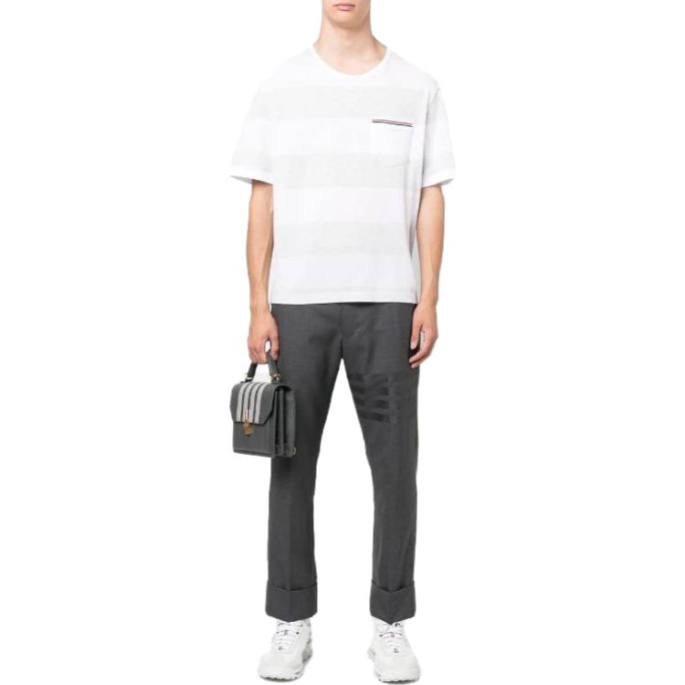 THOM BROWNE SS23 Striped Colorblock Casual Short Sleeve T-Shirt Men White MJS201A-J0049-057 圖 3