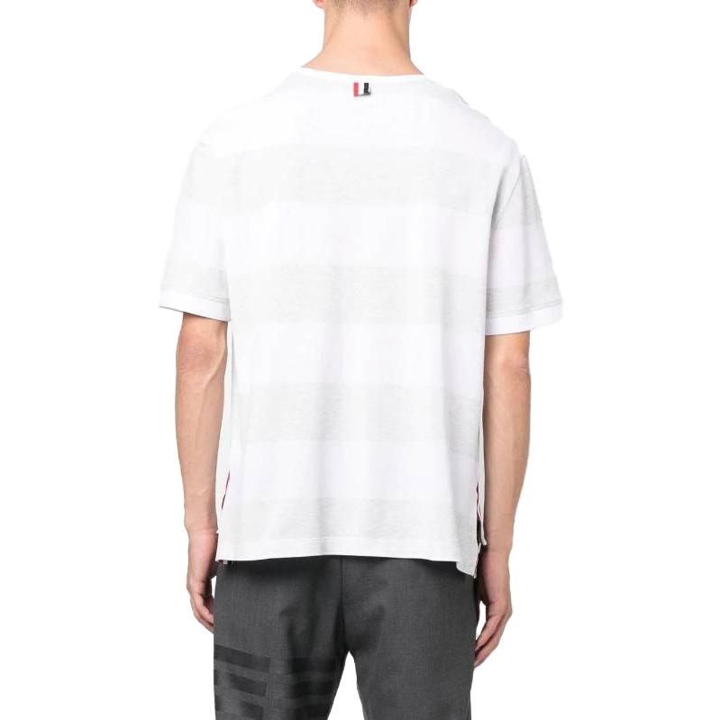 THOM BROWNE SS23 Striped Colorblock Casual Short Sleeve T-Shirt Men White MJS201A-J0049-057 圖 4