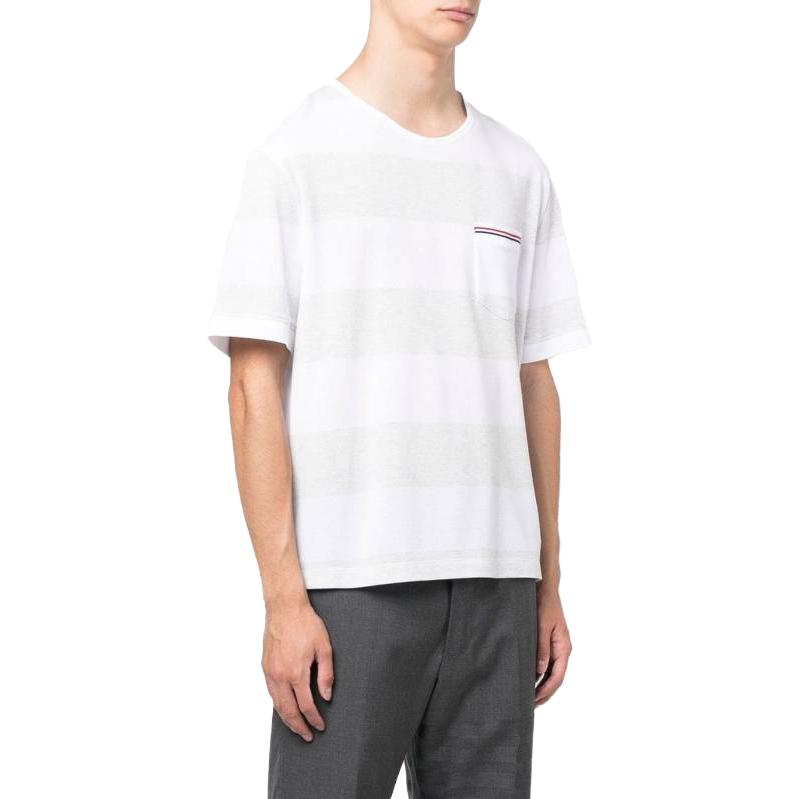 THOM BROWNE SS23 Striped Colorblock Casual Short Sleeve T-Shirt Men White MJS201A-J0049-057 圖 5