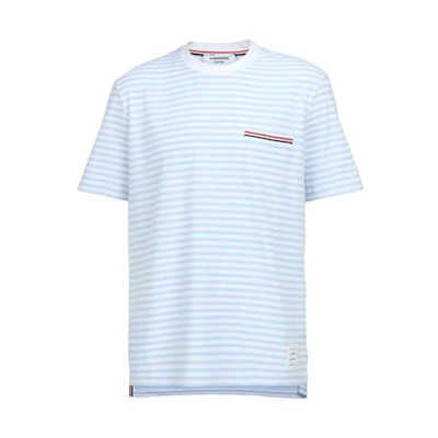 THOM BROWNE SS23 Striped Crewneck Short Sleeve T-Shirt White/Blue Tee MJS205A-J0053-452
