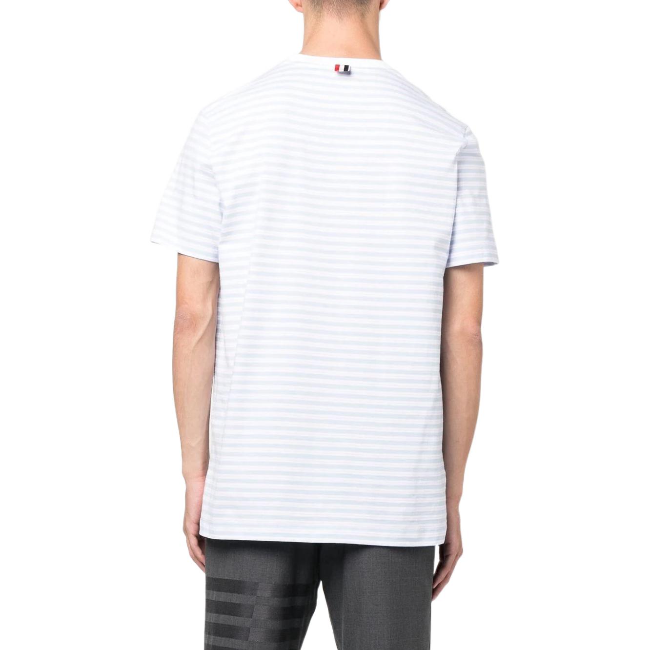 Shop 톰 브라운 SS23 스트라이프 크루넥 반팔 티셔츠 화이트/블루 티 MJS205A-J0053-452