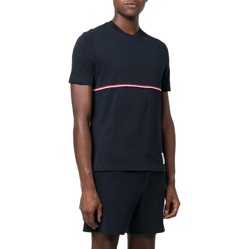 Purchase 톰브라운 SS23 스트라이프 크루넥 슬림 핏 반팔 티셔츠 네이비 썸머 티셔츠 MJS221A-J0058-415