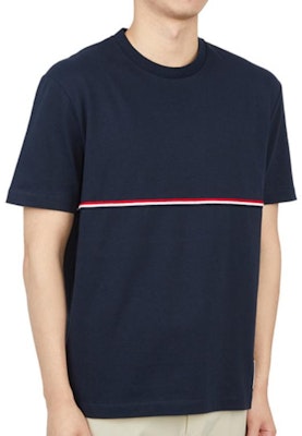 톰브라운 SS23 스트라이프 크루넥 슬림 핏 반팔 티셔츠 네이비 썸머 티셔츠 MJS221A-J0058-415 Cheap 톰브라운 SS23 스트라이프 크루넥 슬림 핏 반팔 티셔츠 네이비 썸머 티셔츠 MJS221A-J0058-415