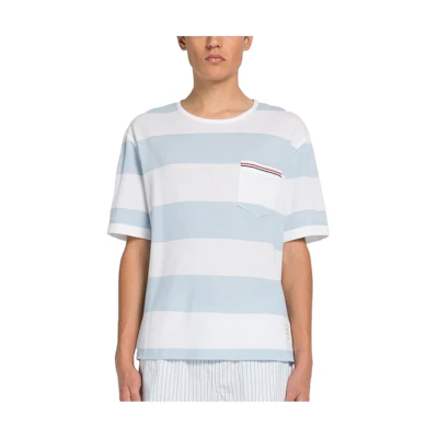THOM BROWNE SS23 Striped Detail Crewneck Short Sleeve T-Shirt Men’s Blue. MJS201A-J0049-452