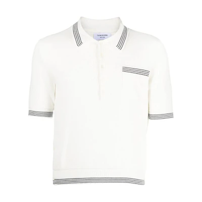 THOM BROWNE SS23 Striped Detail Short Sleeve Polo Shirt White MKP085A-Y3006-100