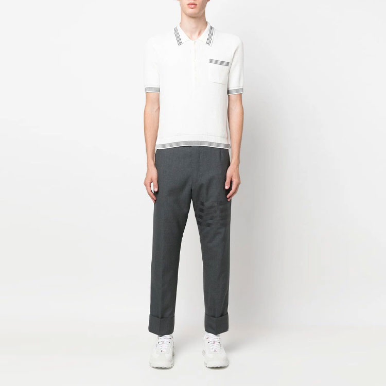 THOM BROWNE SS23 Striped Detail Short Sleeve Polo Shirt  White MKP085A-Y3006-100 圖 3