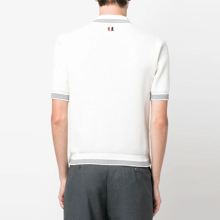 THOM BROWNE SS23 Striped Detail Short Sleeve Polo Shirt  White MKP085A-Y3006-100 圖 4