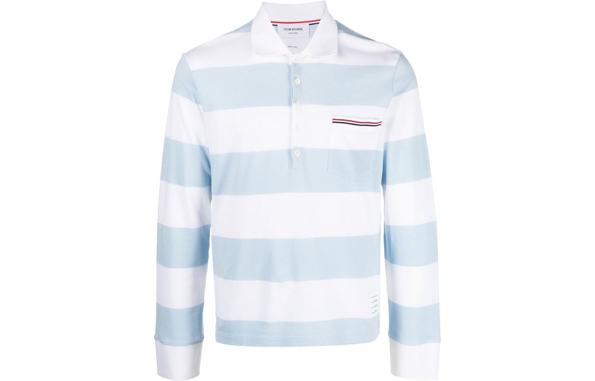 THOM BROWNE SS23 Striped Print Long Sleeve Polo Shirt Men Blue White Stripes MJP167A-J0049-452 圖 2