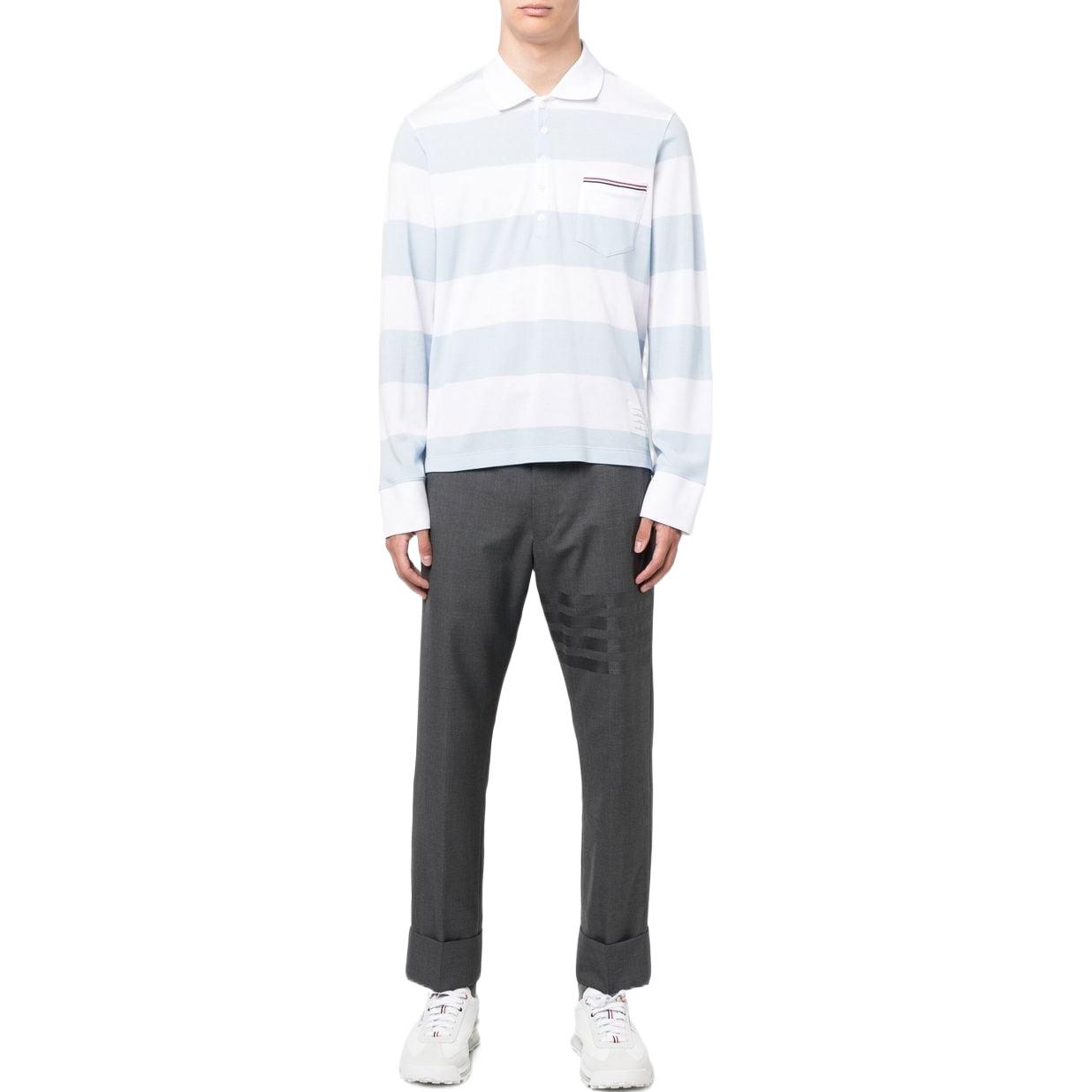 THOM BROWNE SS23 Striped Print Long Sleeve Polo Shirt Men Blue White Stripes MJP167A-J0049-452 圖 3