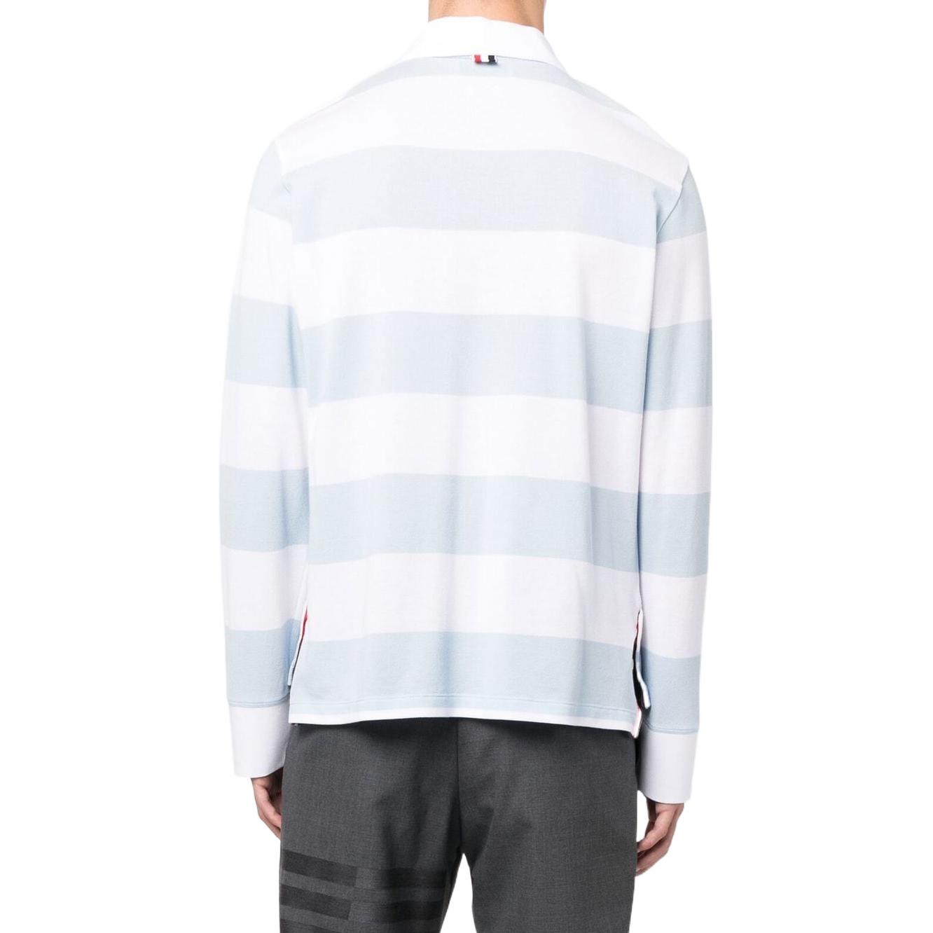 THOM BROWNE SS23 Striped Print Long Sleeve Polo Shirt Men Blue White Stripes MJP167A-J0049-452 圖 4