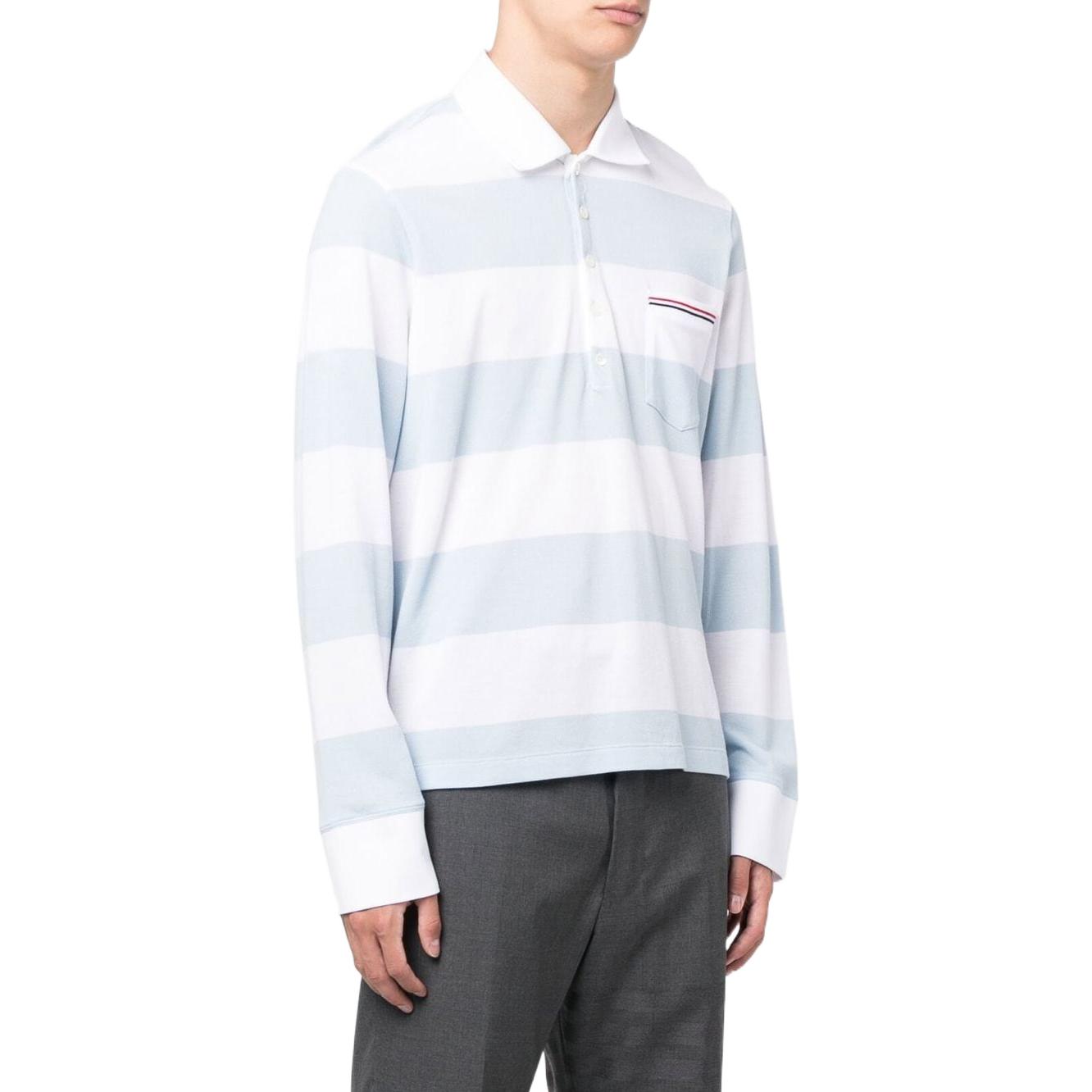 THOM BROWNE SS23 Striped Print Long Sleeve Polo Shirt Men Blue White Stripes MJP167A-J0049-452 圖 5