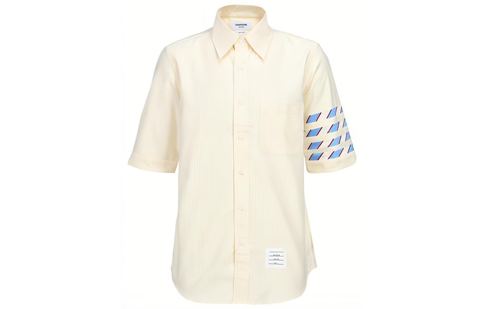 THOM BROWNE SS23 Striped Single-Breasted Shirt Beige  Summer Back-to-School MWS256A-00098-740