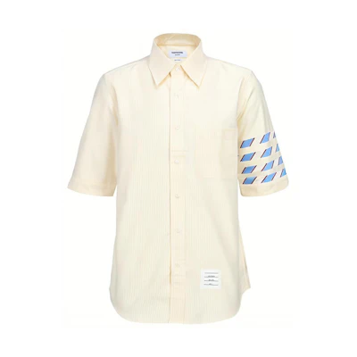 THOM BROWNE SS23 Striped Single-Breasted Shirt Beige Summer Back-to-School MWS256A-00098-740