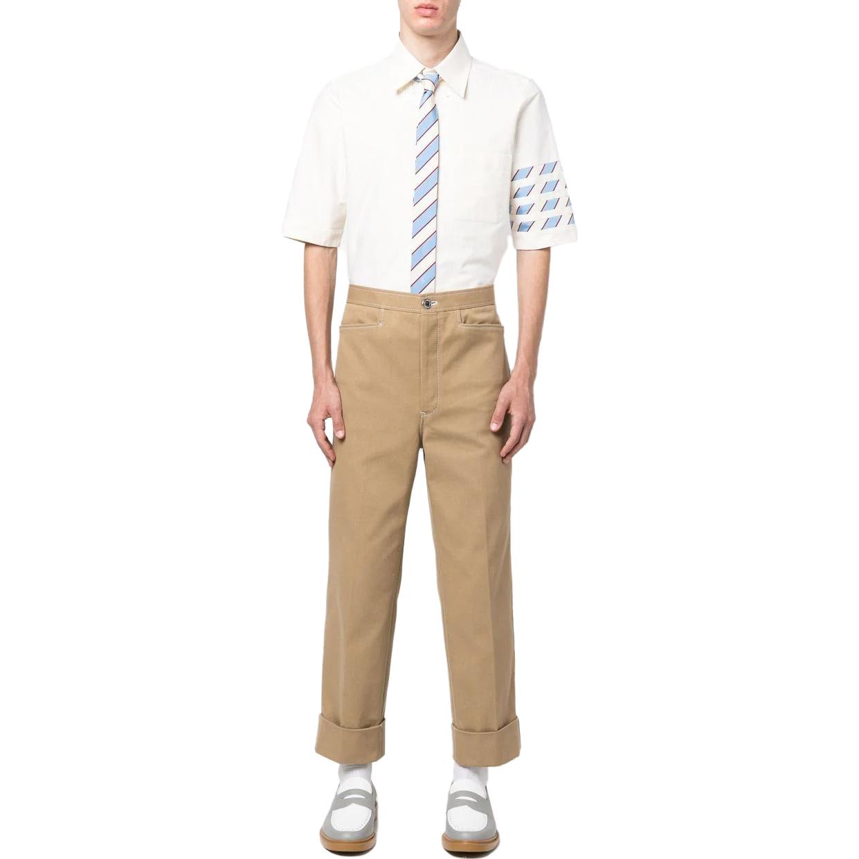 THOM BROWNE SS23 Striped Single-Breasted Shirt Beige  Summer Back-to-School MWS256A-00098-740 圖 4