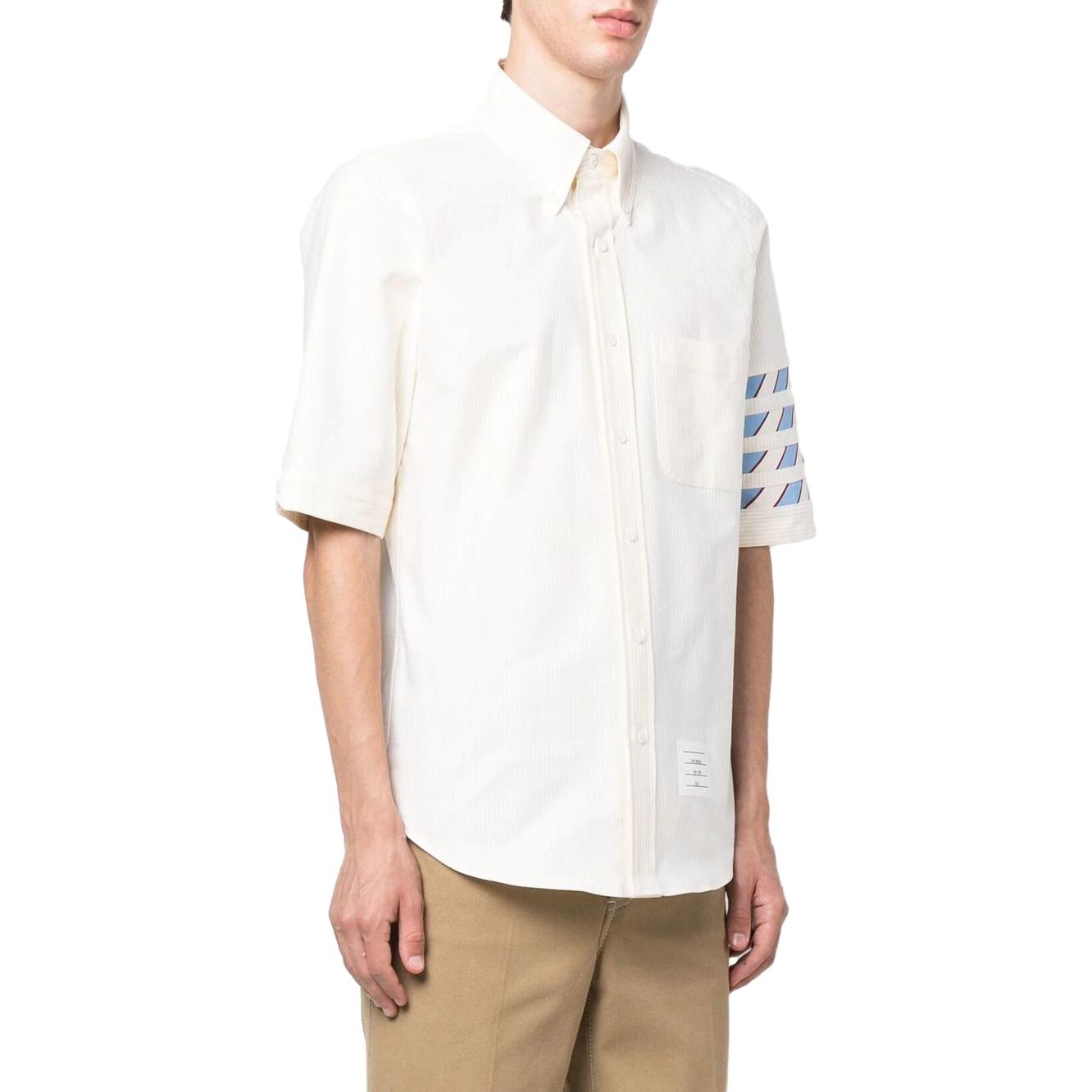 THOM BROWNE SS23 Striped Single-Breasted Shirt Beige  Summer Back-to-School MWS256A-00098-740 圖 5