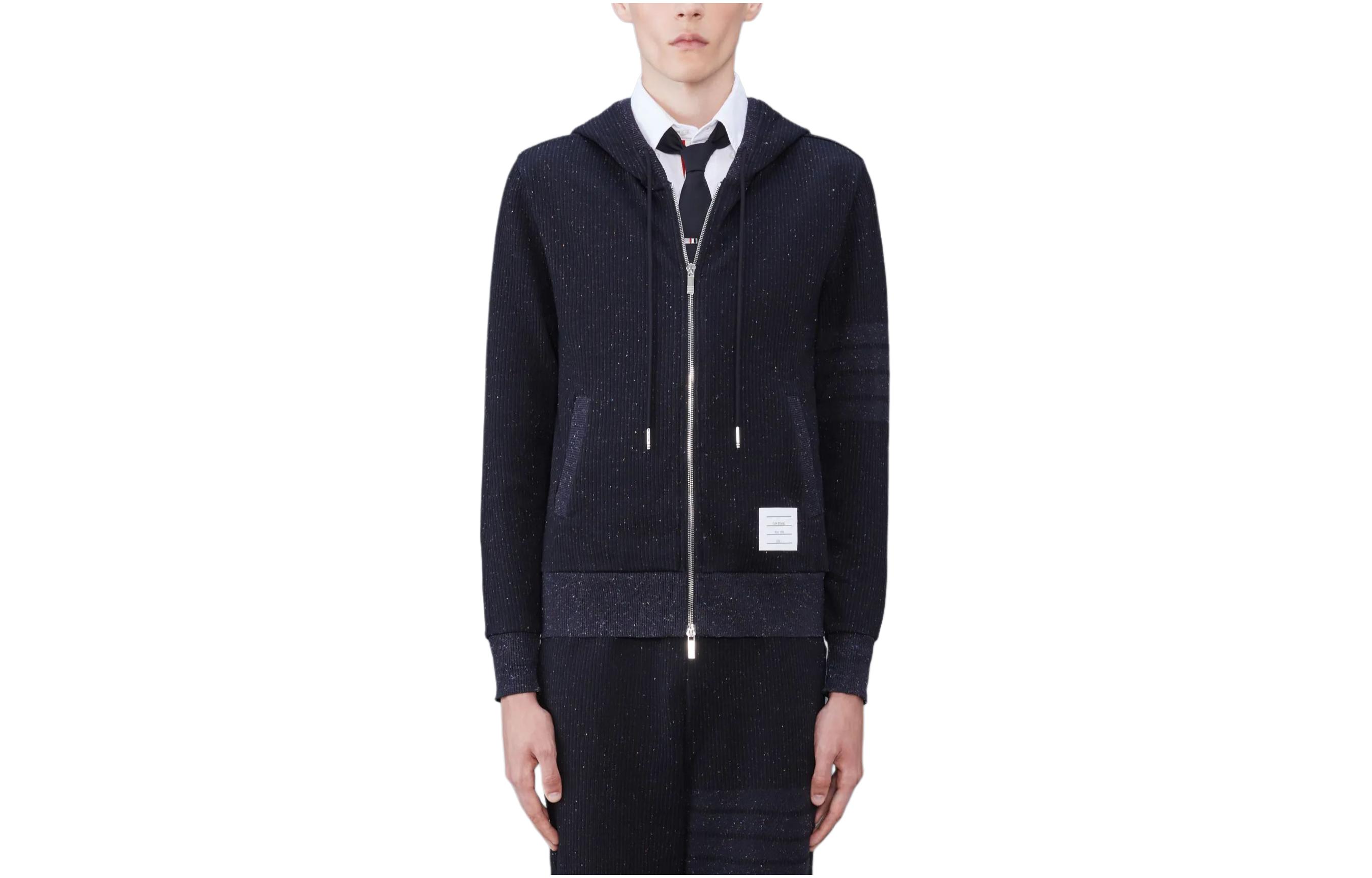 Thom Browne SS24 4-Bar Zip Hoodie Black MJT430AJ0142001