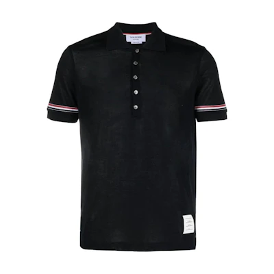 THOM BROWNE SS24 Blue Stripe-Cuff Casual Short Sleeve Polo Shirt. MJP193A-J0129-415
