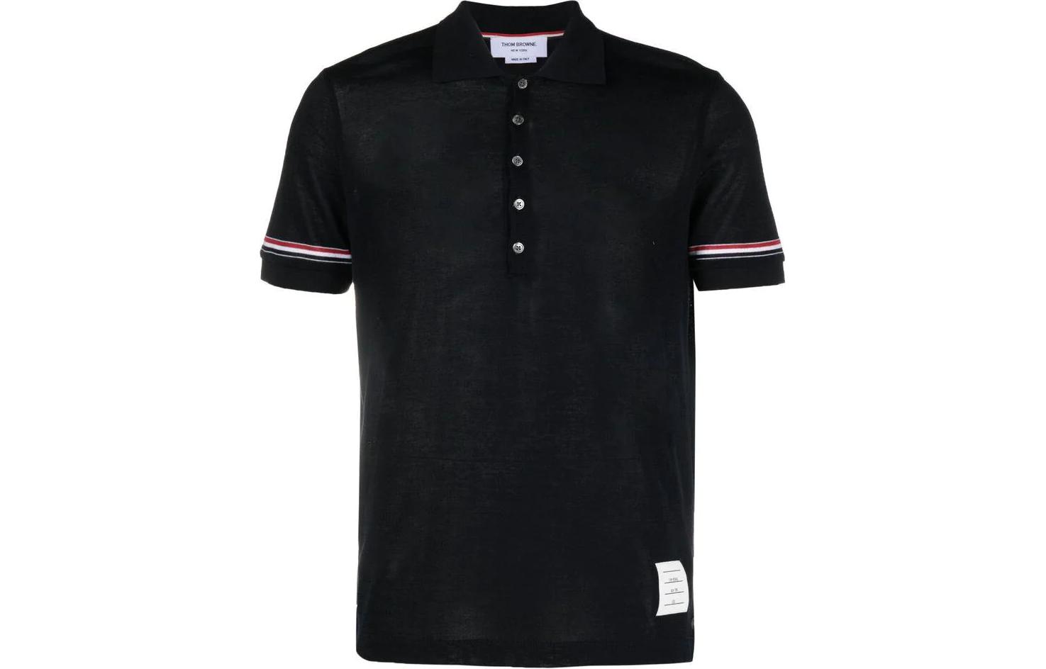 Order THOM BROWNE SS24 Kaos Polo Santai Lengan Pendek Biru Stripe-Cuff. MJP193A-J0129-415