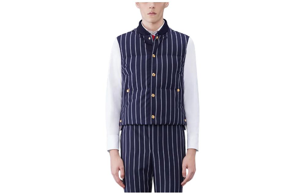 Thom Browne SS24  Blue Striped Single-Breasted Down Vest. MVD015Y-F0518-415