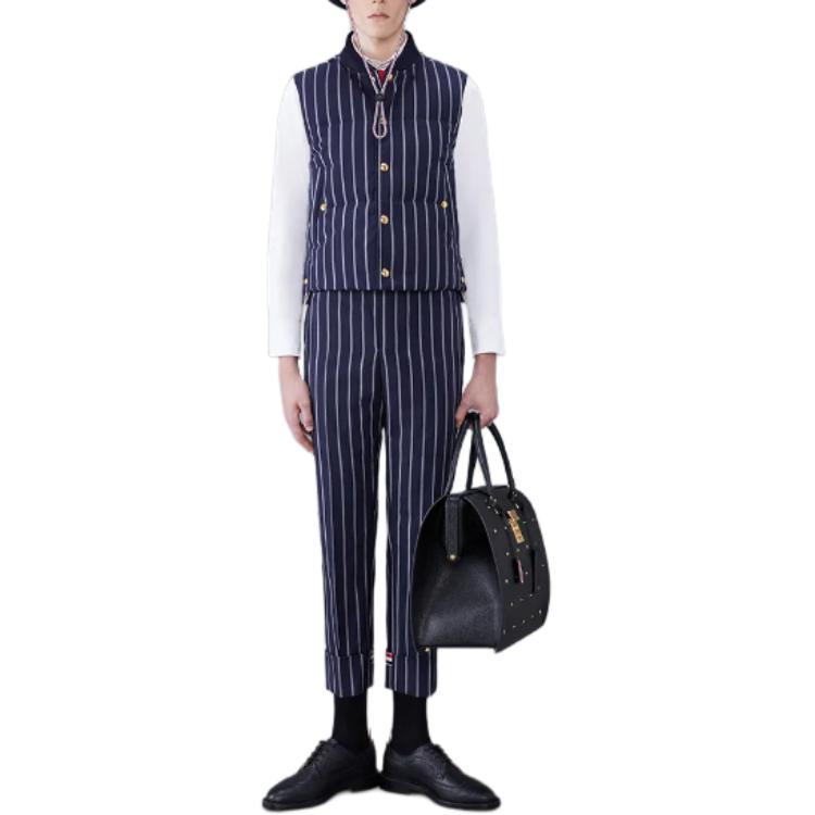 Lookbook Thom Browne SS24  Blue Striped Single-Breasted Down Vest. MVD015Y-F0518-415