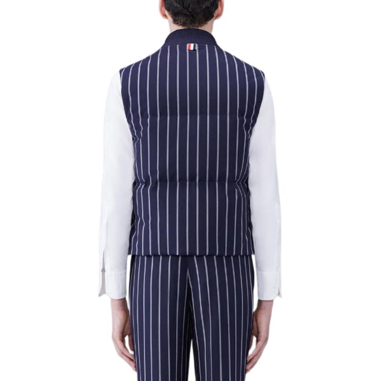 Shop Thom Browne SS24  Blue Striped Single-Breasted Down Vest. MVD015Y-F0518-415