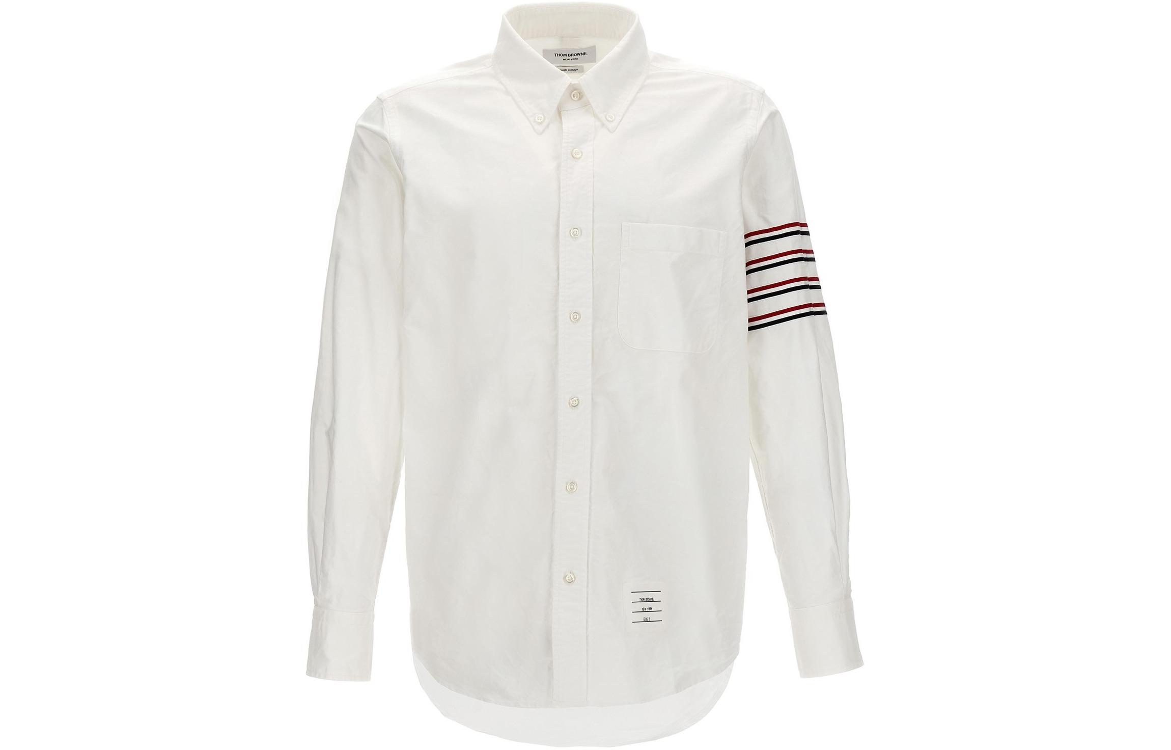 THOM BROWNE SS24  Classic 4-Bar Stripe White Long-Sleeve Shirt. MWL395AF0313100