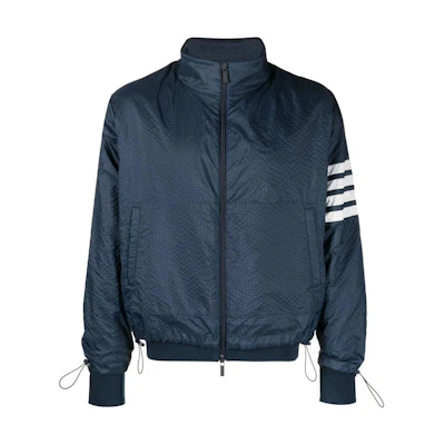 THOM BROWNE SS24 Classic 4-Stripe Zip Jacket Blue Long Sleeve Top. MJT425A-F0517-415