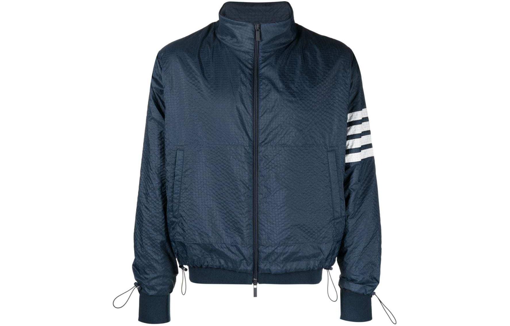 Order THOM BROWNE SS24  Classic 4-Stripe Zip Jacket Blue Long Sleeve Top. MJT425A-F0517-415