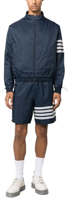 THOM BROWNE SS24 Classic 4-Stripe Zip Jacket Blue Long Sleeve Top. MJT425A-F0517-415 Lookbook THOM BROWNE SS24 Classic 4-Stripe Zip Jacket Blue Long Sleeve Top. MJT425A-F0517-415