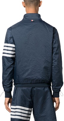THOM BROWNE SS24 Classic 4-Stripe Zip Jacket Blue Long Sleeve Top. MJT425A-F0517-415 Purchase THOM BROWNE SS24 Classic 4-Stripe Zip Jacket Blue Long Sleeve Top. MJT425A-F0517-415