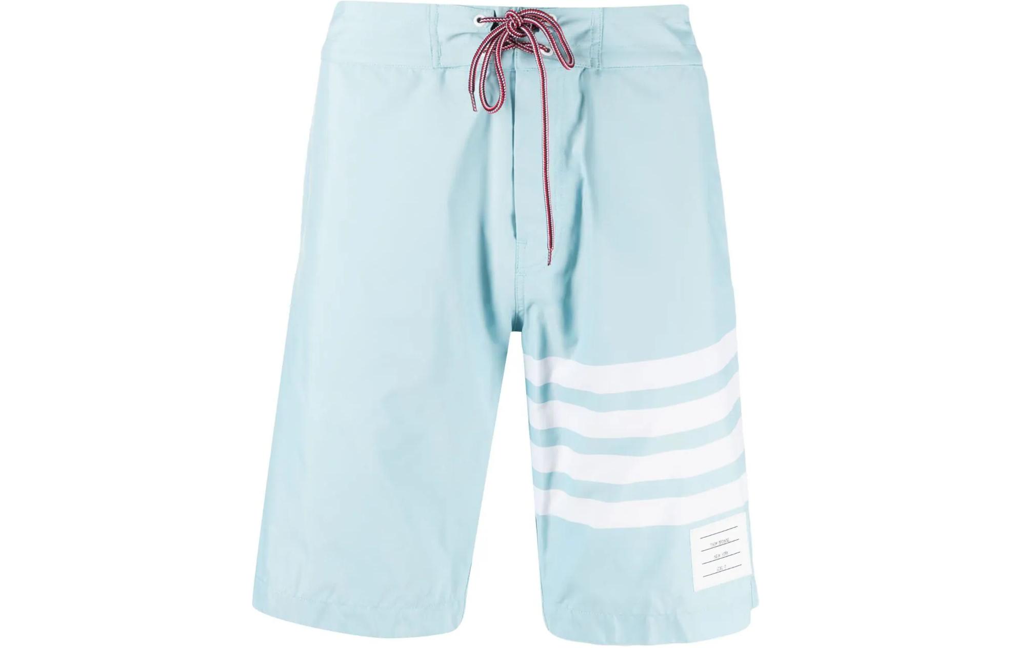 THOM BROWNE SS24  Classic 4-Stripes Mid-Waist Blue Casual Shorts. MTT029A-07538-460