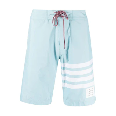 THOM BROWNE SS24 Classic 4-Stripes Mid-Waist Blue Casual Shorts. MTT029A-07538-460
