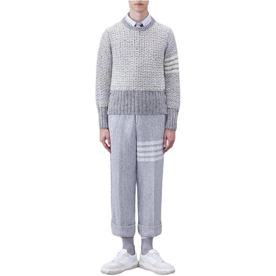 THOM BROWNE SS24  Classic Four-Bar Wool Mohair Crewneck Sweater Gray MKA489A-Y1506-055