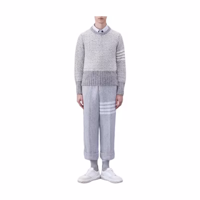 THOM BROWNE SS24 Classic Four-Bar Wool Mohair Crewneck Sweater Gray MKA489A-Y1506-055