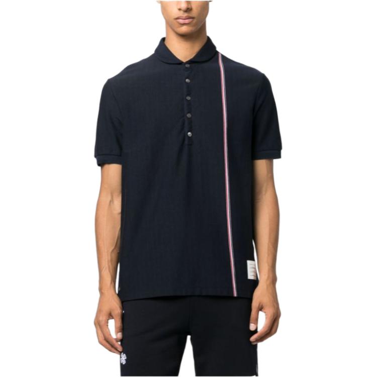 Shop THOM BROWNE SS24 Polo Clásico a Rayas Azul Marino. MJP196A-J0138-415