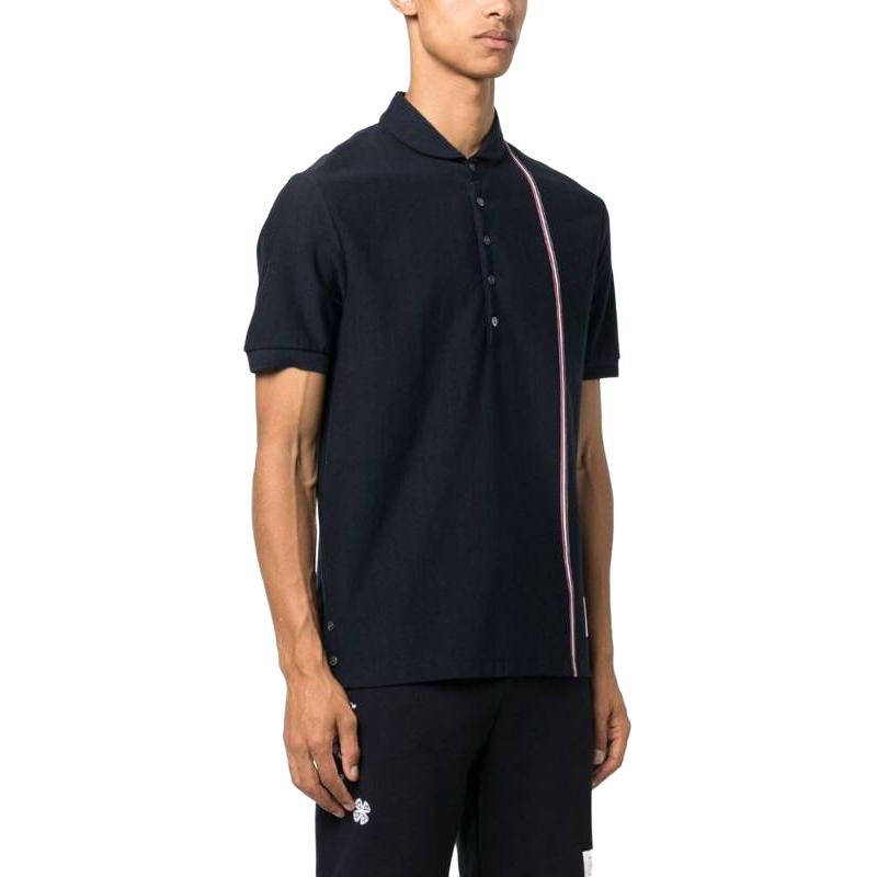 Details for THOM BROWNE SS24 Polo Clásico a Rayas Azul Marino. MJP196A-J0138-415
