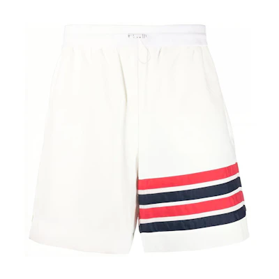 THOM BROWNE SS24 Classic White High-Waisted Straight-Cut Shorts. MJQ197A-F0517-100