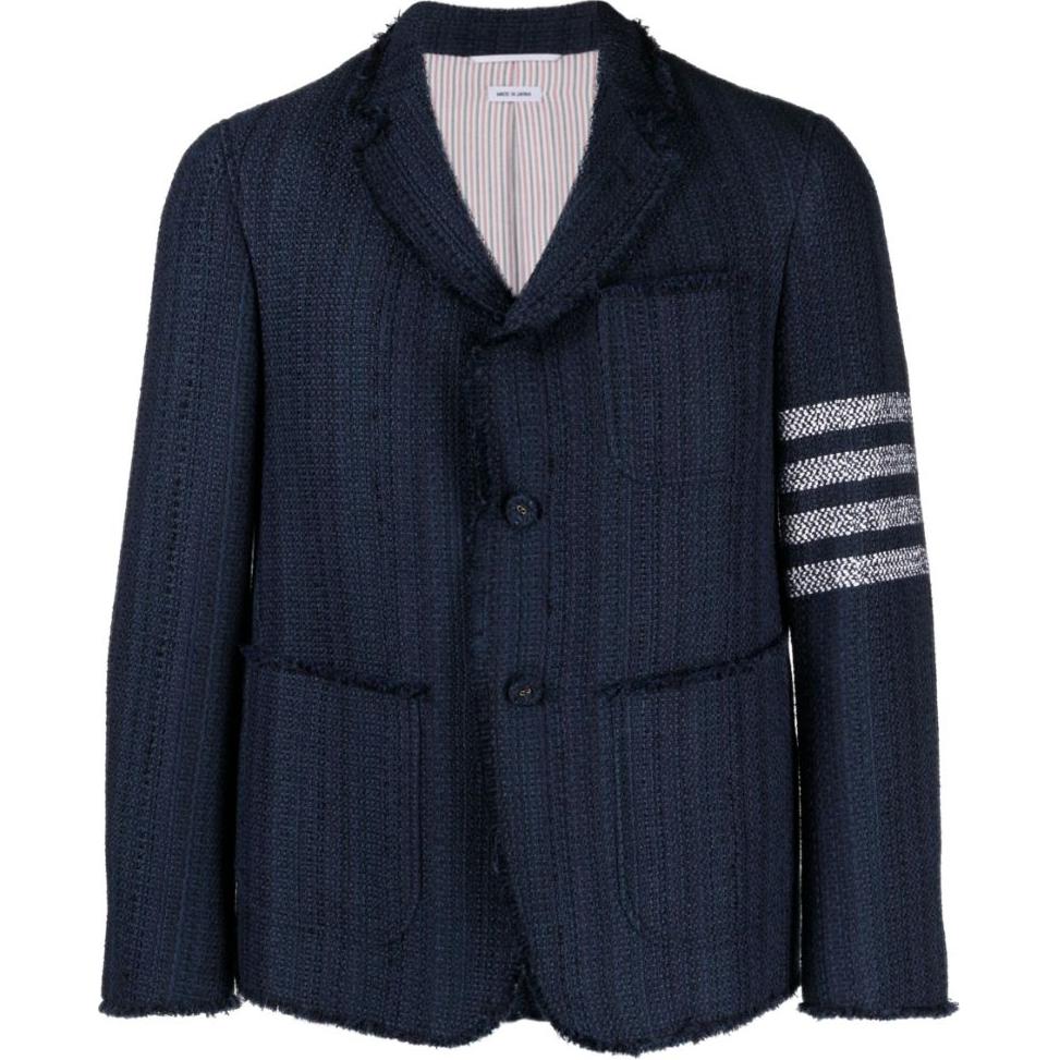 Thom Browne SS24  Four-Stripe Tweed Pocket Blazer - Blue. MJU505T-F0513-415