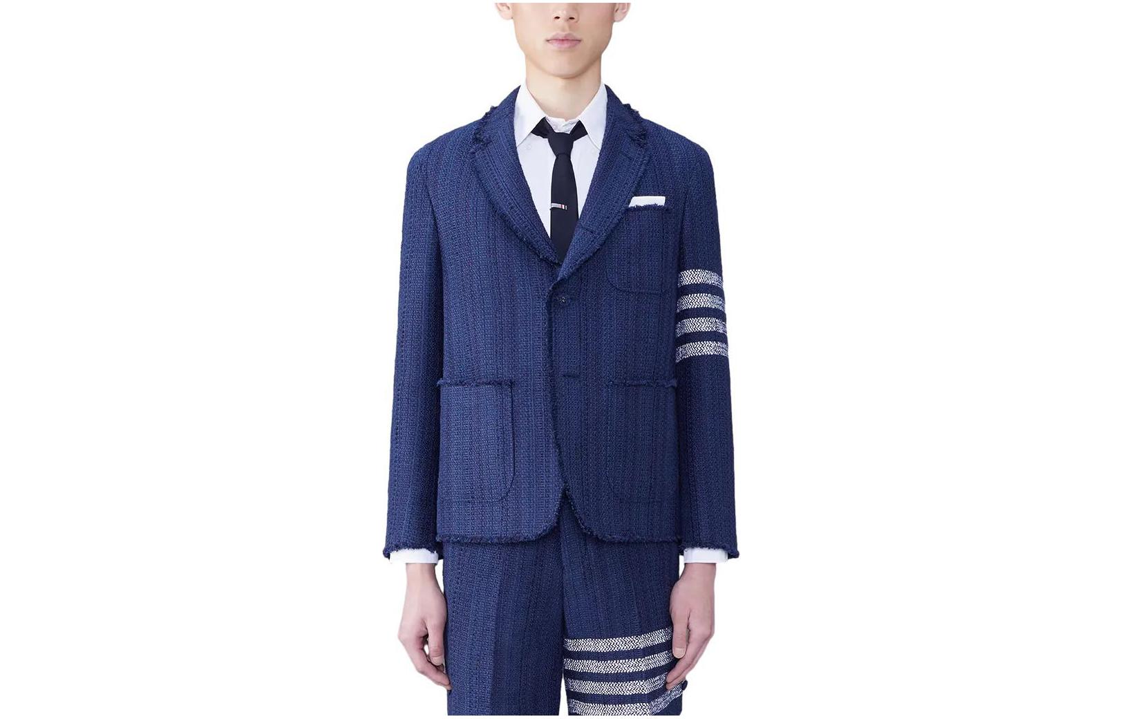Order Thom Browne SS24  Four-Stripe Tweed Pocket Blazer - Blue. MJU505T-F0513-415
