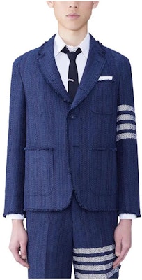 Thom Browne SS24 Four-Stripe Tweed Pocket Blazer - Blue. MJU505T-F0513-415 Order Thom Browne SS24 Four-Stripe Tweed Pocket Blazer - Blue. MJU505T-F0513-415